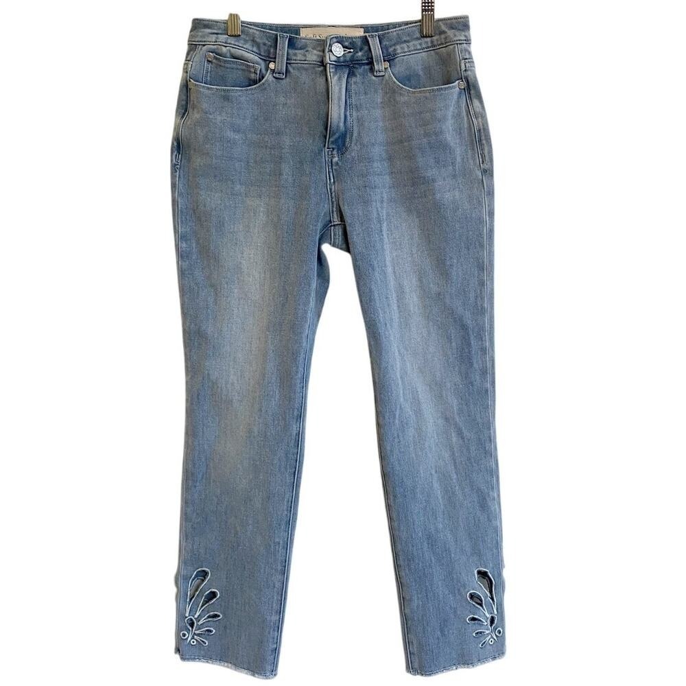 Soft Surroundings Catalina Jeans Crop Laser Cut Out Light Wash Raw Hem 2
